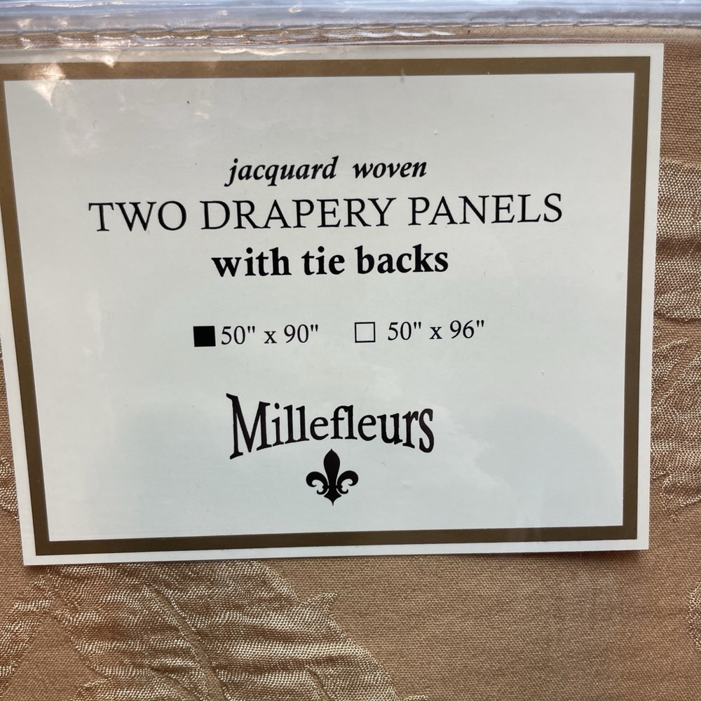 NIP 2 Millefleurs Drapery Panels 50"x90" Gold Jacquard 1 pair Tie Backs Regency - Picture 2 of 4